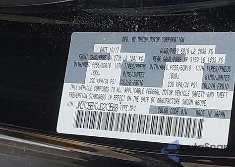 2018 Mazda Cx-9 Sport из США, поврежденный, VIN JM3TCBBY0J0213588